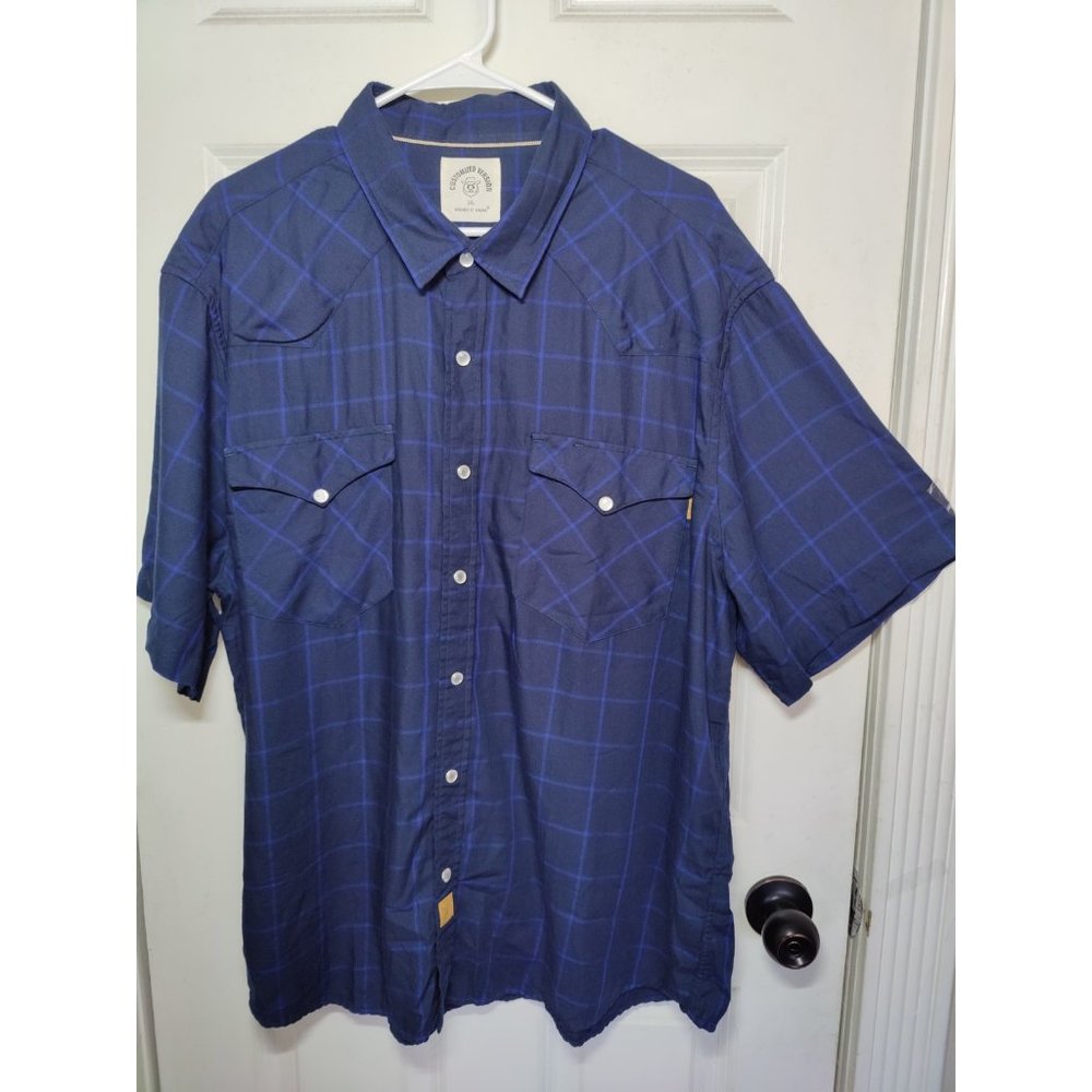 Dubinik‎ Blue Western Pearl Snap Checkered Short Sleeve Button-Up Top Men's 2XL